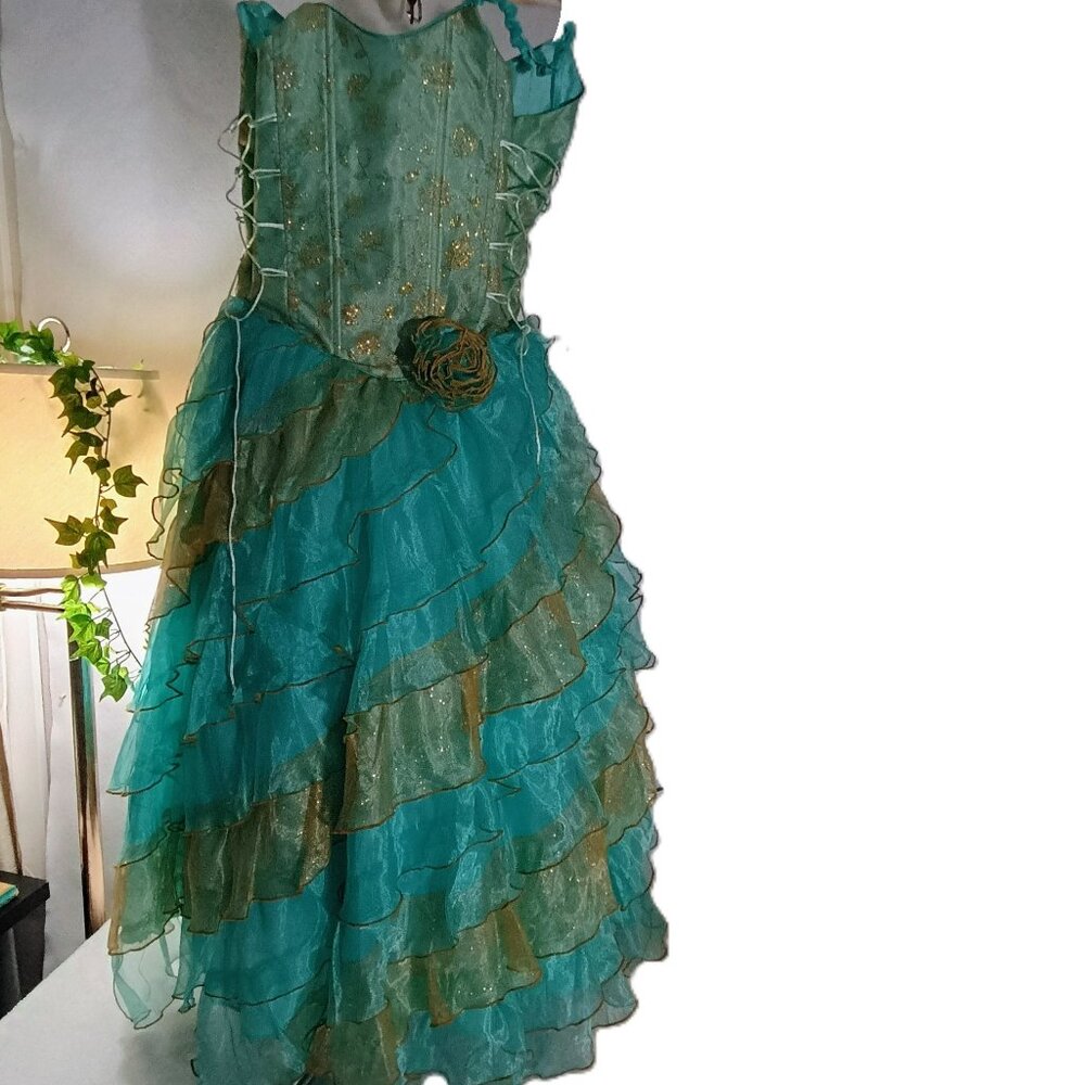 EUC: Girls' CALLA Collection sz 10 Turquoise & Gold Formal Dress